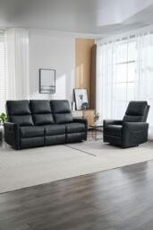 More4Homes Madrid 1+3 Seater Manual Air Leather Recliner Sofa Set in Black