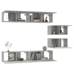 Berkfield Home 6 Piece TV Cabinet Set Concrete Grey Engineered Wood - thumbnail 4