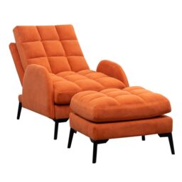 Living and Home 2 Pcs Sofa Set Modern Leisure Armchair with Footstool in Orange - thumbnail 3