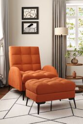 Living and Home 2 Pcs Sofa Set Modern Leisure Armchair with Footstool in Orange - thumbnail 2