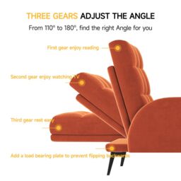 Living and Home 2 Pcs Sofa Set Modern Leisure Armchair with Footstool in Orange - thumbnail 4