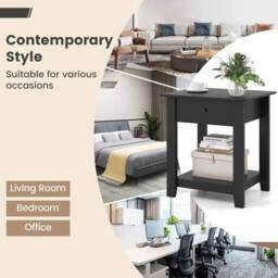 Kelvenix Wooden Sofa Side Table Compact End Table in Black - Size: 0.6m2 - thumbnail 4