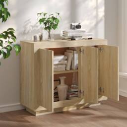 Berkfield Home Sideboard Sonoma Oak 92x35x75 cm Engineered Wood in Brown - Size: 92 x 35 x 75 cm - thumbnail 3