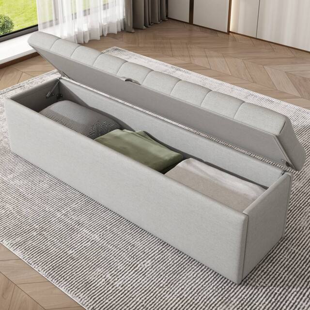BTM Linen upholstered Storage Bench Seat 135cm in Grey - image 1