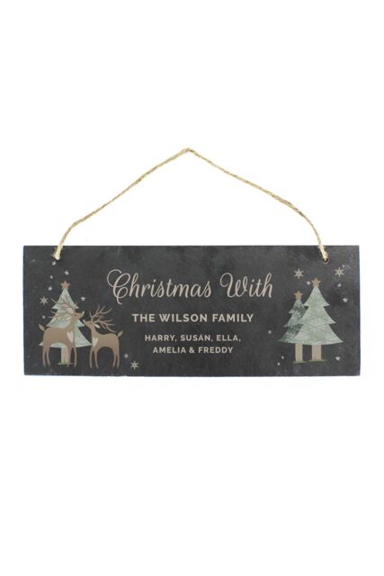 Personalised Memento Company Personalised Christmas Reindeer Hanging Slate Plaque in Black - image 1