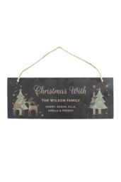 Personalised Memento Company Personalised Christmas Reindeer Hanging Slate Plaque in Black