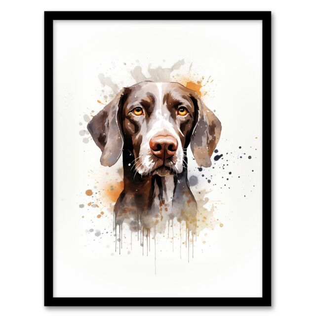 "Artery8 Wall Art Print Shorthaired German Pointer Lovers Gift Watercolour Pet Portrait Painting Artwork Art Framed - Size: W12"" x H16""" - image 1