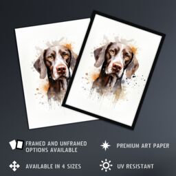 "Artery8 Wall Art Print Shorthaired German Pointer Lovers Gift Watercolour Pet Portrait Painting Artwork Art Framed - Size: W12"" x H16""" - thumbnail 2