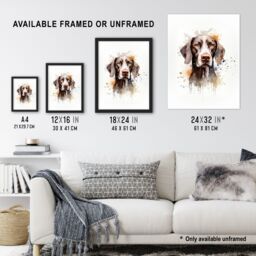 "Artery8 Wall Art Print Shorthaired German Pointer Lovers Gift Watercolour Pet Portrait Painting Artwork Art Framed - Size: W12"" x H16""" - thumbnail 3
