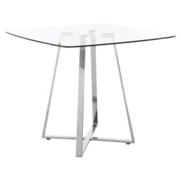 Orsina Modern Square Gold Finish Dining Table, Sturdy Table For Entertaining Guests, Minimalist Open Base Table in Silver - thumbnail 2