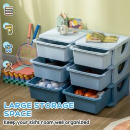 HOMCOM Kids 3 Tier Storage Unit Toy Storage Organiser Vertical Dresser Tower in Blue - thumbnail 4