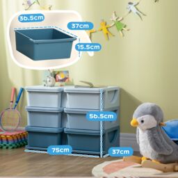HOMCOM Kids 3 Tier Storage Unit Toy Storage Organiser Vertical Dresser Tower in Blue - thumbnail 3