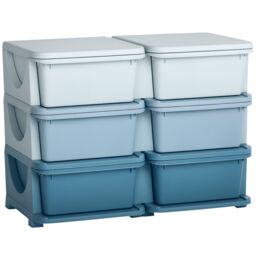 HOMCOM Kids 3 Tier Storage Unit Toy Storage Organiser Vertical Dresser Tower in Blue - thumbnail 2