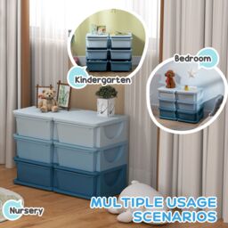 HOMCOM Kids 3 Tier Storage Unit Toy Storage Organiser Vertical Dresser Tower in Blue - thumbnail 6