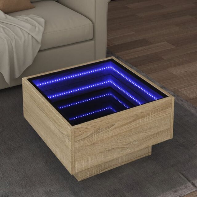 Berkfield Home Coffee Table with LED Sonoma Oak 50x50x30 cm Engineered Wood in Brown - Size: 50 x 50 x 30 cm - image 1