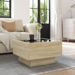 Berkfield Home Coffee Table with LED Sonoma Oak 50x50x30 cm Engineered Wood in Brown - Size: 50 x 50 x 30 cm - thumbnail 4