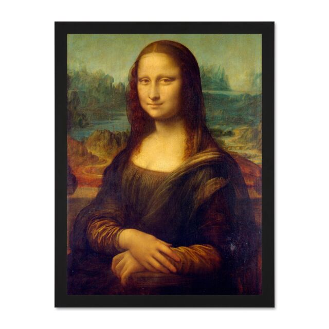 "Artery8 Wall Art Print Da Vinci Mona Lisa Large Framed Wall Décor Art in White - Size: W18"" x H24""" - image 1