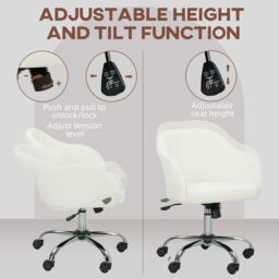 HOMCOM Vanity Chair for Desk, with Height Adjustable, Wheels, Cream - thumbnail 4