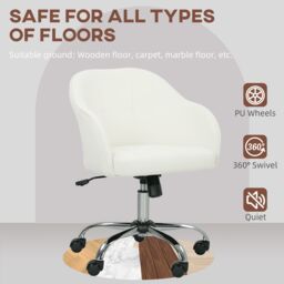 HOMCOM Vanity Chair for Desk, with Height Adjustable, Wheels, Cream - thumbnail 6