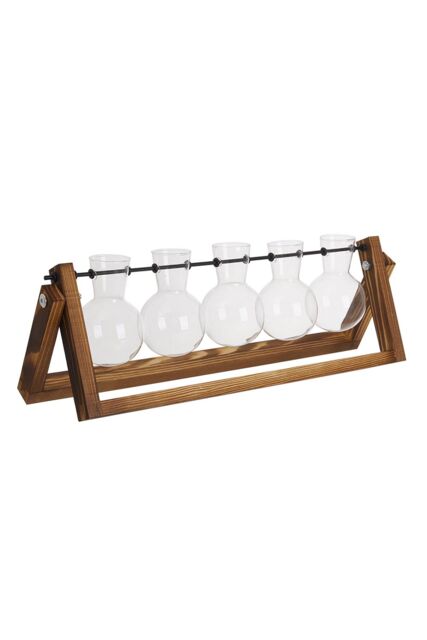 Living and Home Bulb Shape Hydroponic Glass Vase with Wooden Stand in Clear - image 1