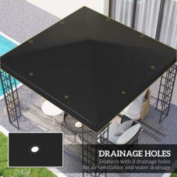 OUTSUNNY 3 x 3(m) Gazebo Canopy Replacement Cover, UPF30+, Black - thumbnail 4