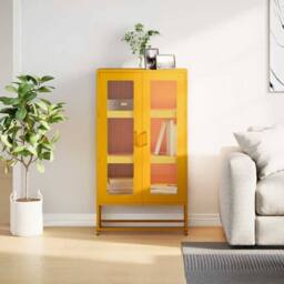 Berkfield Home Highboard Mustard Yellow 68x39x123 cm Steel - Size: 68 x 39 x 123 cm - thumbnail 4