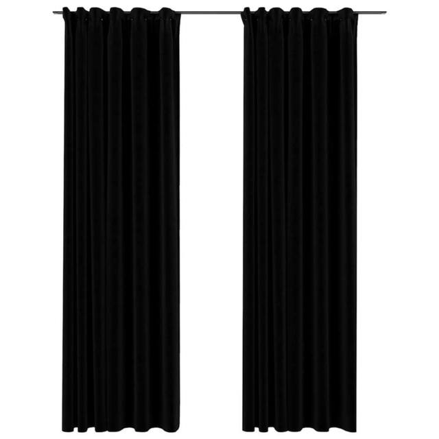 Berkfield Home Linen-Look Blackout Curtains with Hooks 2 pcs Black 140x225 cm - image 1