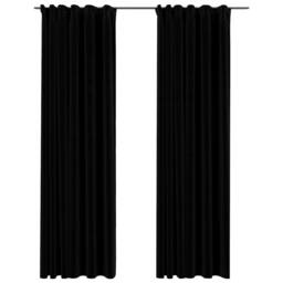 Berkfield Home Linen-Look Blackout Curtains with Hooks 2 pcs Black 140x225 cm