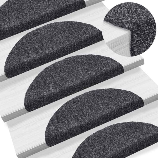 Berkfield Home 15pcs Self-adhesive Stair Mats Needle Punch 56x17x3cm Dark Grey - Size: Medium - image 1