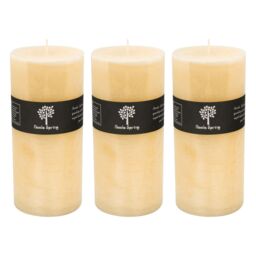 Nicola Spring Round Vanilla Pillar Candles - 140 Hours - Cream - Pack of 3 in Beige