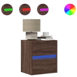 Berkfield Home Wall-mounted Bedside Cabinet with LED Lights Brown Oak - thumbnail 1