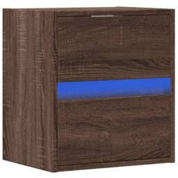 Berkfield Home Wall-mounted Bedside Cabinet with LED Lights Brown Oak - thumbnail 5