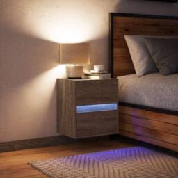 Berkfield Home Wall-mounted Bedside Cabinet with LED Lights Brown Oak - thumbnail 3