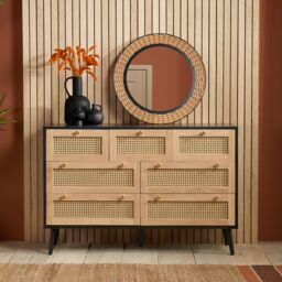 Birlea Croxley Chest of 7 Drawers Rattan Croxley Mid Century Modern in Black