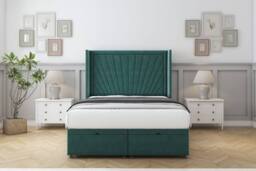 "Comfort Beds Sunrise Plush Ottoman Bed Base-54"" Wingback Headboard in Emerald - Size: Small Double" - thumbnail 1