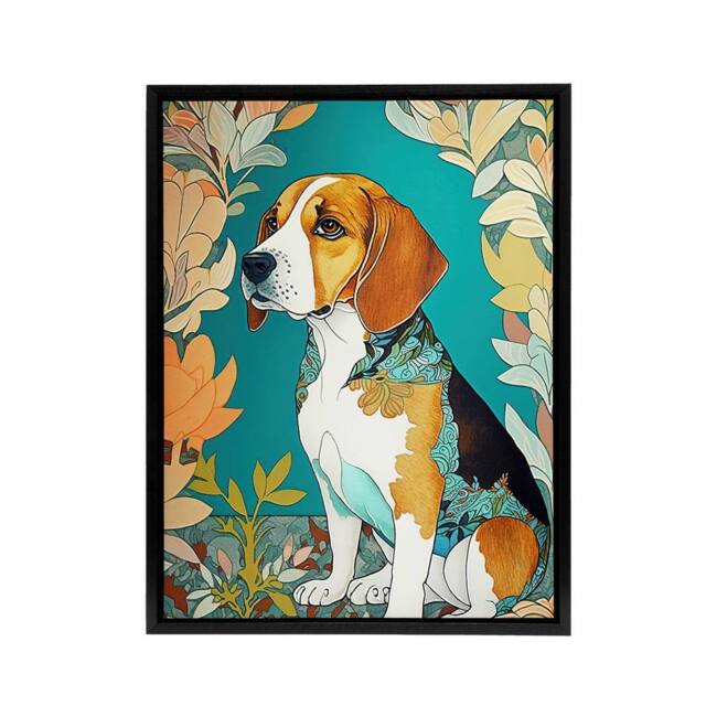 "Artery8 Beagle Dog Modern Art Nouveau Framed Canvas Wall Art Print - Size: W12"" x H16""" - image 1