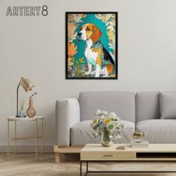 "Artery8 Beagle Dog Modern Art Nouveau Framed Canvas Wall Art Print - Size: W12"" x H16""" - thumbnail 3
