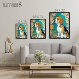 "Artery8 Beagle Dog Modern Art Nouveau Framed Canvas Wall Art Print - Size: W12"" x H16""" - thumbnail 4