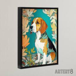 "Artery8 Beagle Dog Modern Art Nouveau Framed Canvas Wall Art Print - Size: W12"" x H16""" - thumbnail 2