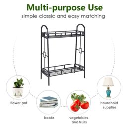 Gymax 2 Tier Metal Plant Stand Indoor Flower Pots Display Rack Shelf-Black in Black - thumbnail 4