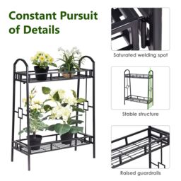 Gymax 2 Tier Metal Plant Stand Indoor Flower Pots Display Rack Shelf-Black in Black - thumbnail 5
