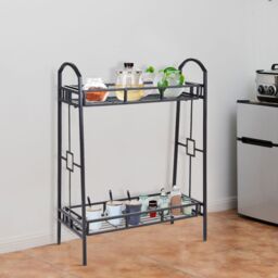 Gymax 2 Tier Metal Plant Stand Indoor Flower Pots Display Rack Shelf-Black in Black - thumbnail 6