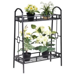 Gymax 2 Tier Metal Plant Stand Indoor Flower Pots Display Rack Shelf-Black in Black