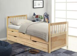 Comfy Living Ltd 3ft Pine Bed With Storage Drawers & Trundle in Natural - Size: Single - thumbnail 1