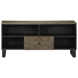 Berkfield Home TV Cabinet Black 100x33x46 cm Solid Wood Mango - Size: 100 x 33 x 46 cm - thumbnail 1