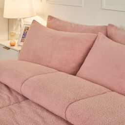 OHS Teddy Fleece 10.5 TOG Coverless Duvet with Pillowcase Bedding Set in Light Pink - Size: King - thumbnail 2