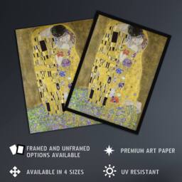 Artery8 The Kiss Iconic Couple Painting Vintage Framed Wall Art Print Klimt in Gold - Size: A4 - thumbnail 2