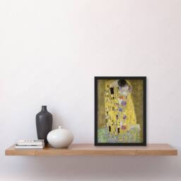 Artery8 The Kiss Iconic Couple Painting Vintage Framed Wall Art Print Klimt in Gold - Size: A4 - thumbnail 4