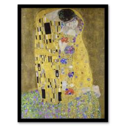 Artery8 The Kiss Iconic Couple Painting Vintage Framed Wall Art Print Klimt in Gold - Size: A4 - thumbnail 1