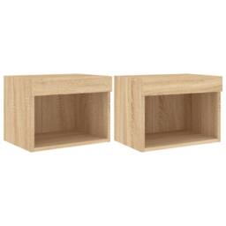 Berkfield Home Bedside Cabinets with LED Lights Wall-mounted 2 pcs Sonoma Oak in Brown